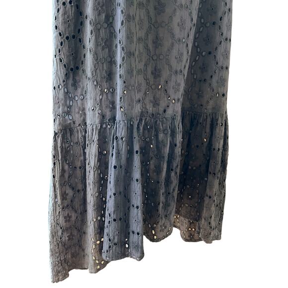 CLAUDE TULUM Taupe Eyelet Midi Dress Taupe Short Sleeves Square Neck Small NEW - Picture 4 of 12